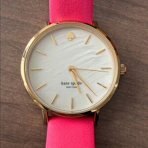 kate spade Pink Leather Strap Gold-Tone Case Mother-of-Pearl Dial Watch